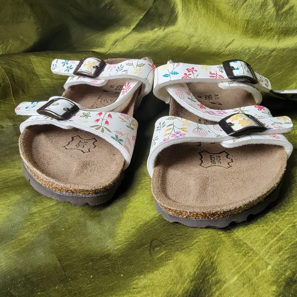 Birki's Floral White Sandals with Buckles Size 8.5 Girls